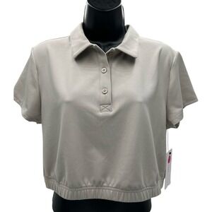 New yogalicious waffle cropped top tannish grey size L.  Pit to pit 19 length 16